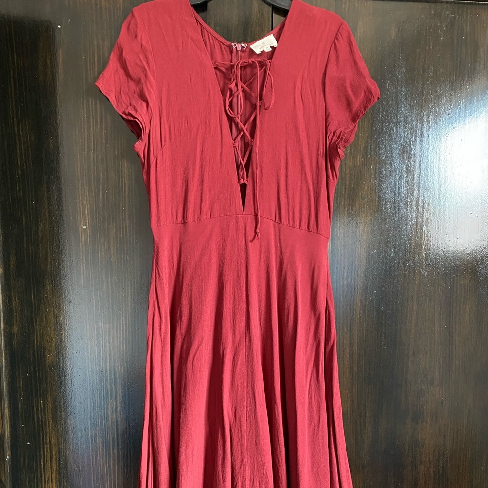 Red tie front midi dress